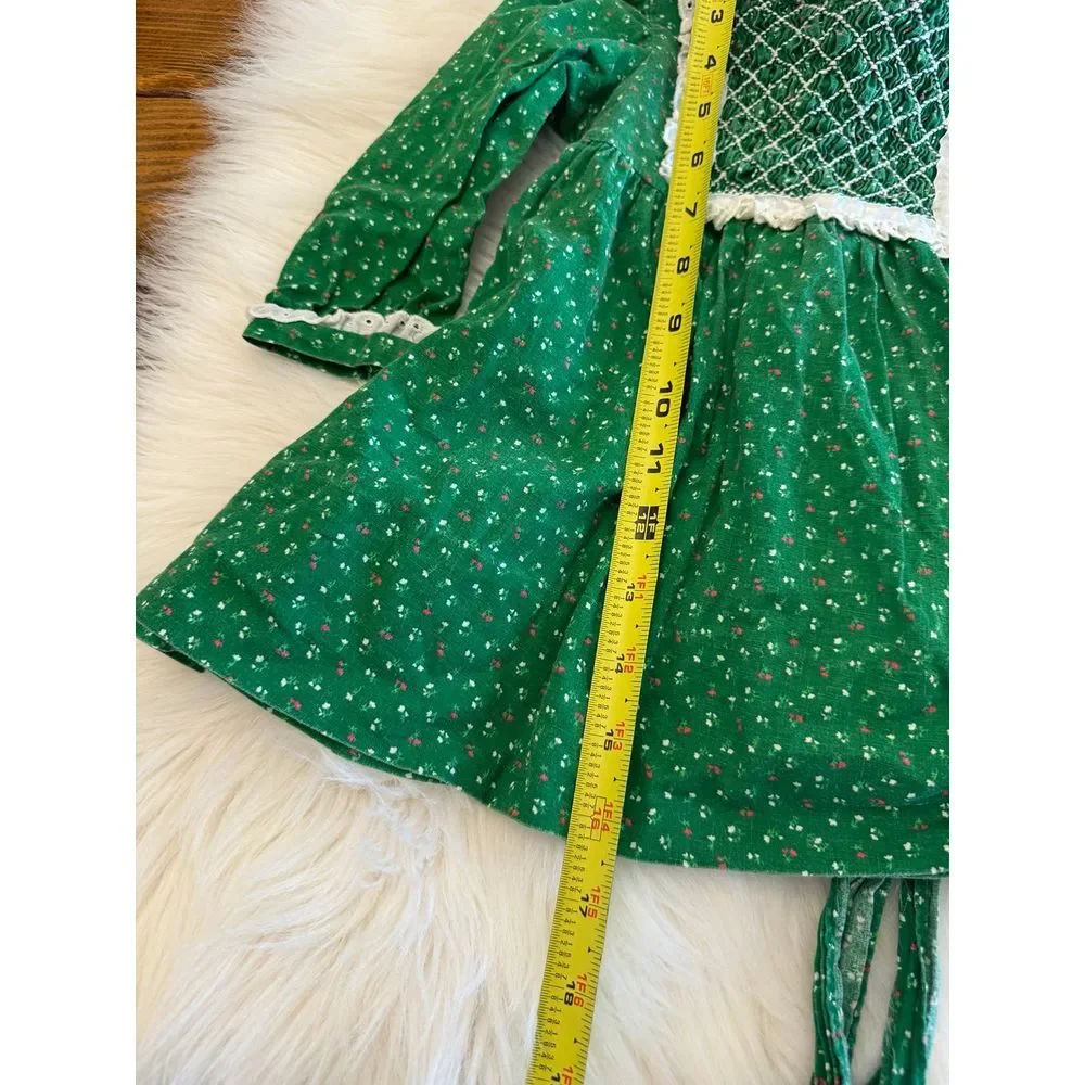 Vintage 12m dress smocked chest green‎ GUC